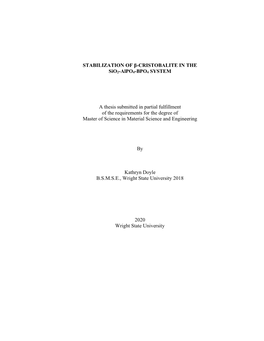 STABILIZATION of Β-CRISTOBALITE in the Sio2-Alpo4-BPO4 SYSTEM