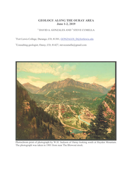 GEOLOGY ALONG the OURAY AREA June 1-2, 2019