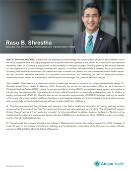 Rasu B. Shrestha Executive Vice President & Chief Strategy and Transformation Officer