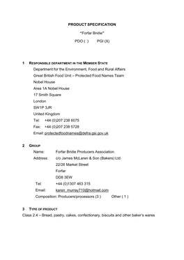 PRODUCT SPECIFICATION “Forfar Bridie” PDO ( ) PGI (X) Department