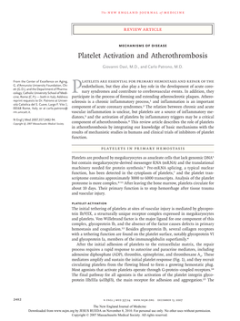 Platelet Activation and Atherothrombosis