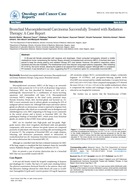 Bronchial Mucoepidermoid Carcinoma Successfully Treated