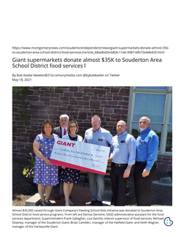 Giant Supermarkets Donate Almost $35K to Souderton Area School District Food Services L