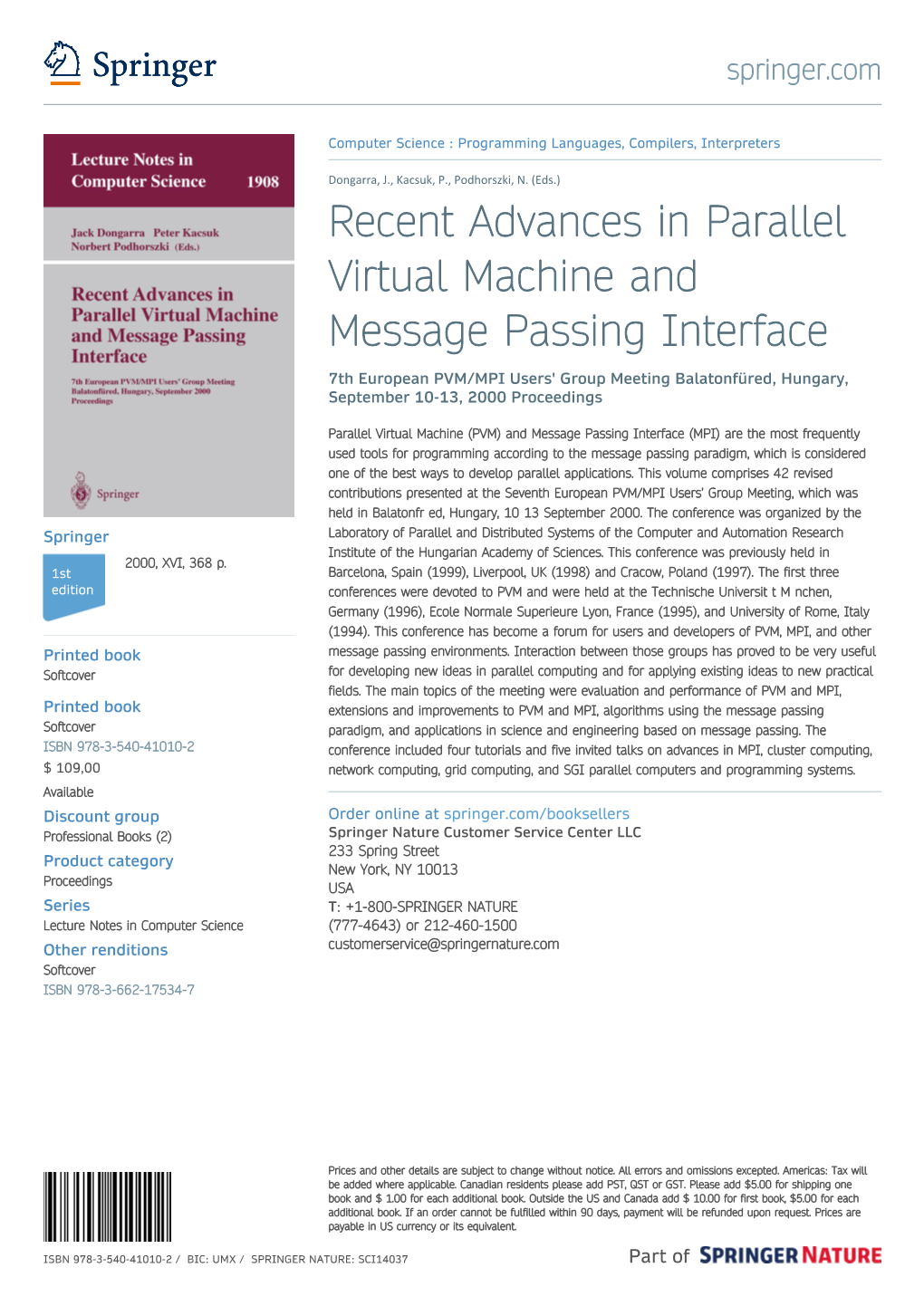 Recent Advances in Parallel Virtual Machine and Message Passing