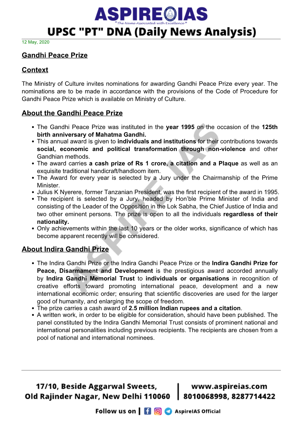 Gandhi Peace Prize Context About the Gandhi Peace