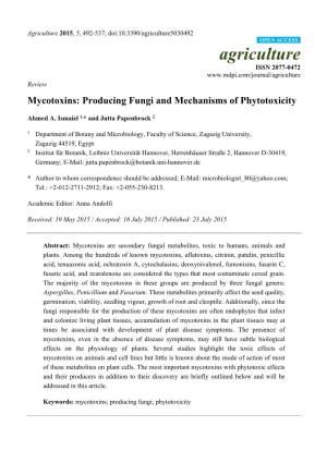 Mycotoxins: Producing Fungi and Mechanisms of Phytotoxicity