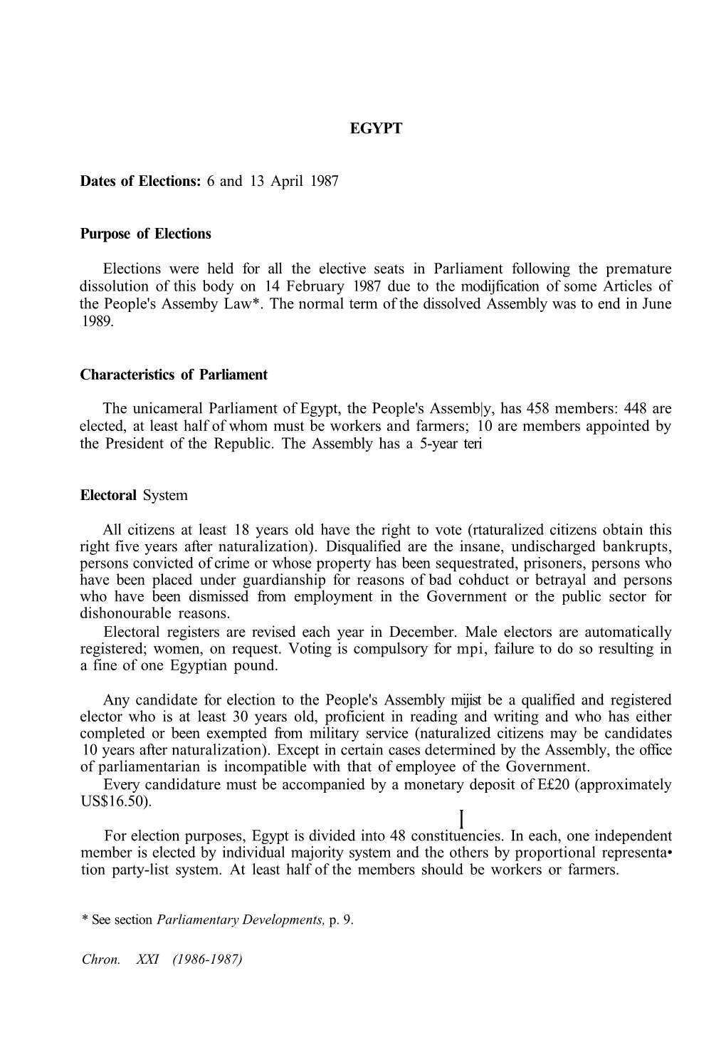 EGYPT Dates of Elections