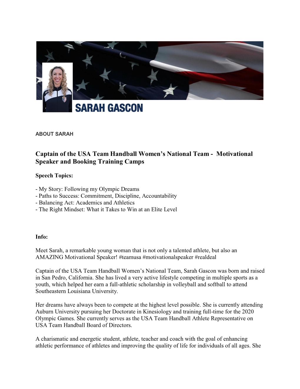 Captain of the USA Team Handball Women's National