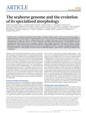 The Seahorse Genome and the Evolution of Its Specialized