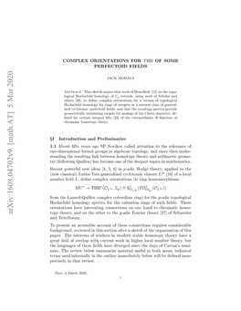 Complex Orientations for Thh of Some Perfectoid Fields 3