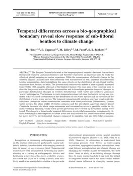 Temporal Differences Across a Bio-Geographical Boundary Reveal Slow Response of Sub-Littoral Benthos to Climate Change