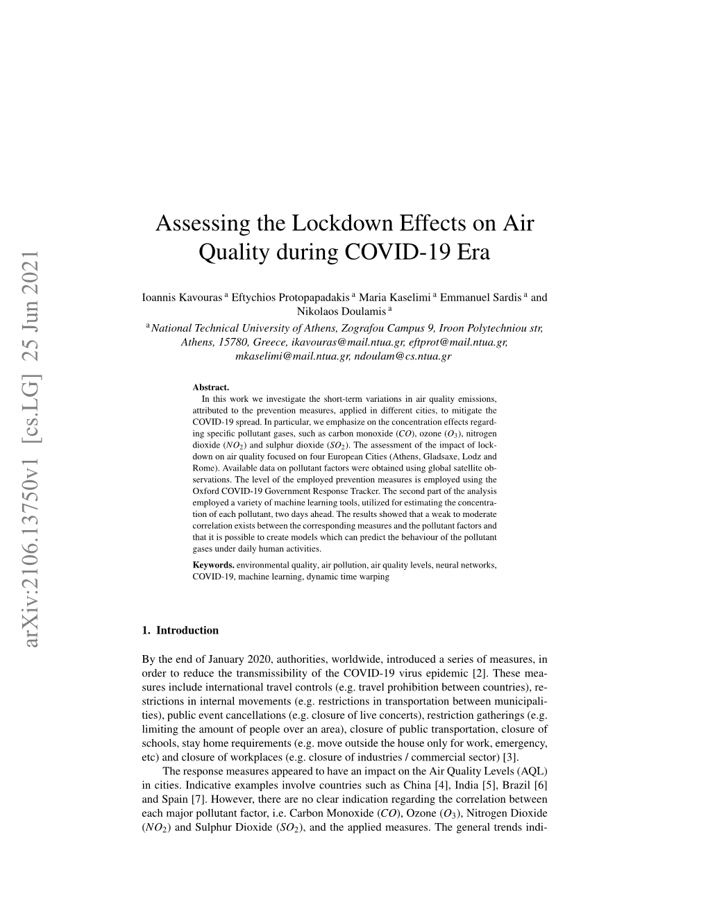 Assessing the Lockdown Effects on Air Quality During COVID-19 Era Arxiv