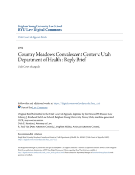 Country Meadows Convalescent Center V. Utah Department of Health : Reply Brief Utah Court of Appeals