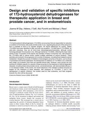 Design and Validation of Specific Inhibitors of 17B-Hydroxysteroid Dehydrogenases for Therapeutic Application in Breast and Pros