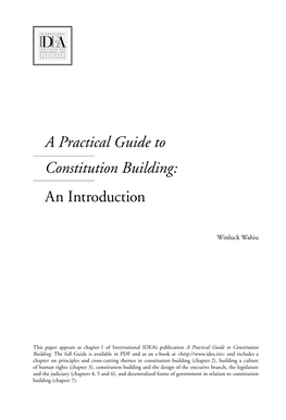 A Practical Guide to Constitution Building: an Introduction