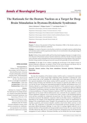 The Rationale for the Dentate Nucleus As a Target for Deep Brain Stimulation in Dystono-Dyskinetic Syndromes