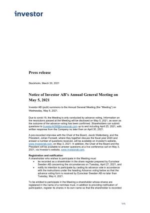 PDF Press Release Notice of AGM Investor 2021