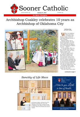 Sooner Catholic Soonercatholic.Org January 31, 2021 Archokc.Org Go Make Disciples Archbishop Coakley Celebrates 10 Years As Archbishop of Oklahoma City