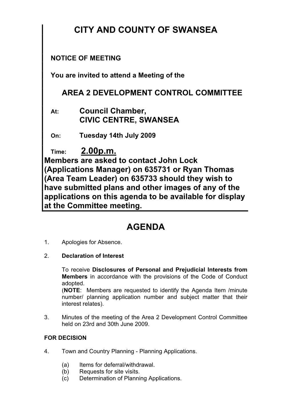 CITY and COUNTY of SWANSEA 2.00P.M. AGENDA