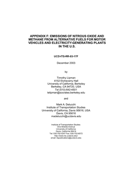 Emissions of Nitrous Oxide and Methane from Alternative Fuels for Motor Vehicles and Electricity-Generating Plants in the U.S