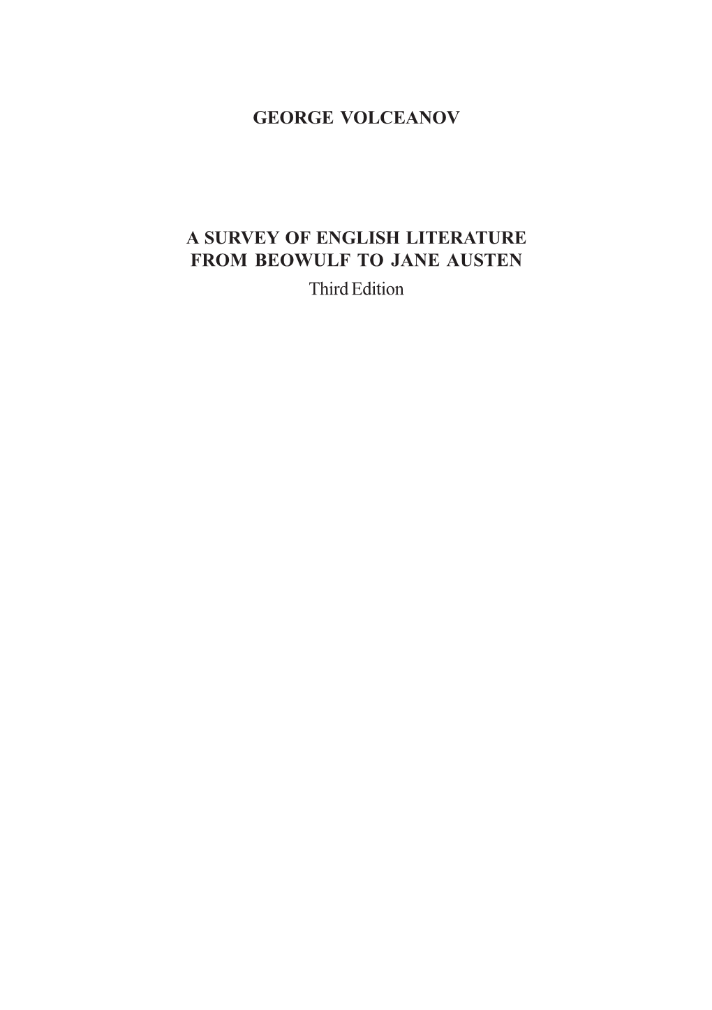 George Volceanov a Survey of English Literature From