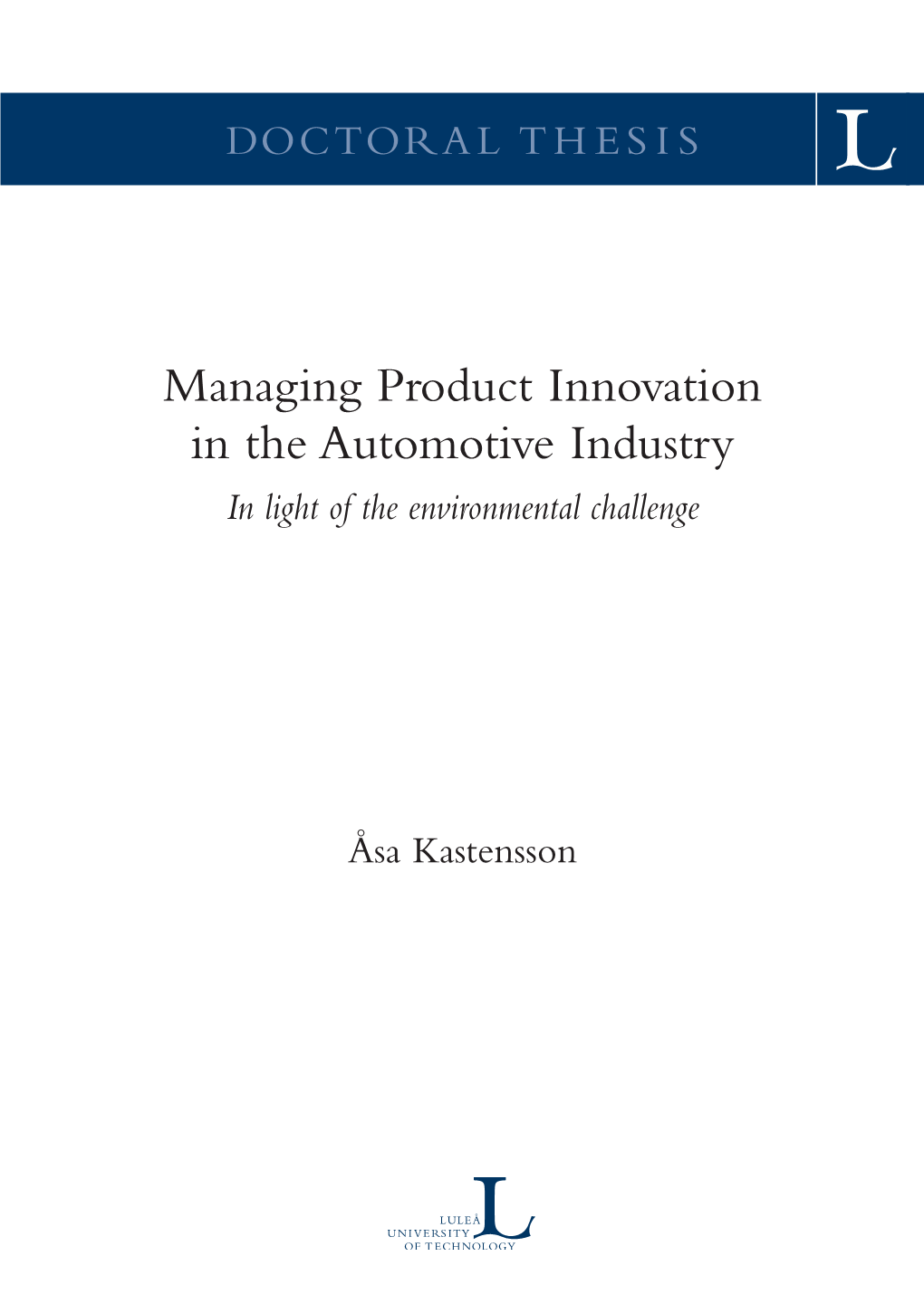 Managing Product Innovation in the Automotive Industry