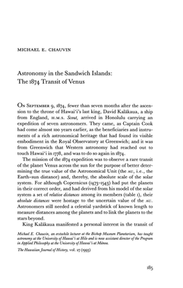 Astronomy in the Sandwich Islands: the 1874 Transit of Venus