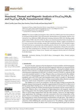 Structural, Thermal and Magnetic Analysis of Fe75co10nb6b9 and Fe65co20nb6b9 Nanostructured Alloys