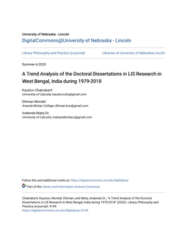 A Trend Analysis of the Doctoral Dissertations in LIS Research in West Bengal, India During 1979-2018