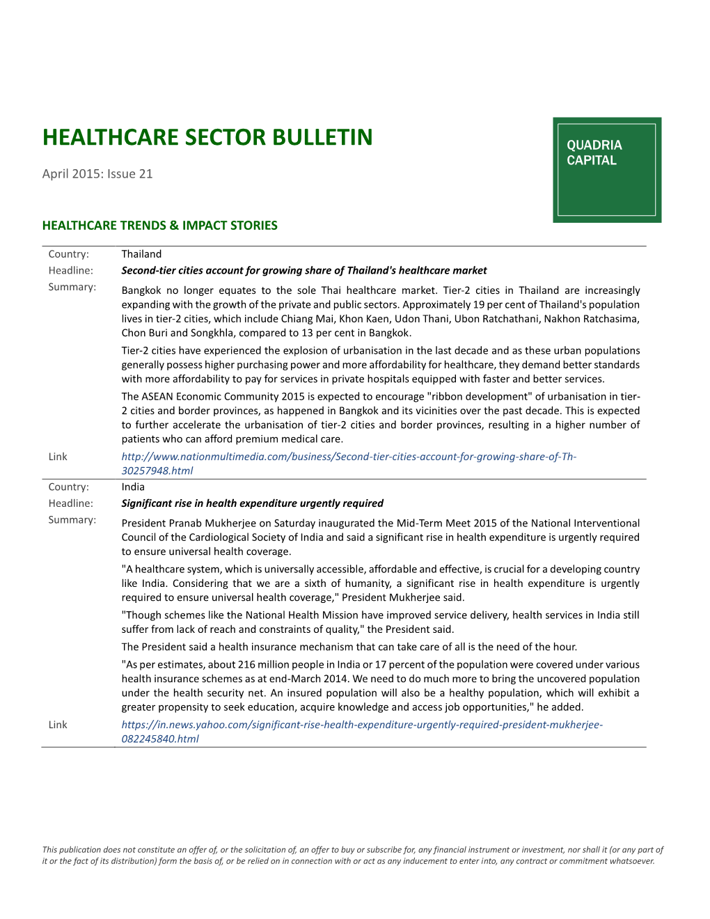 April 2015 Healthcare Sector Bulletin-15