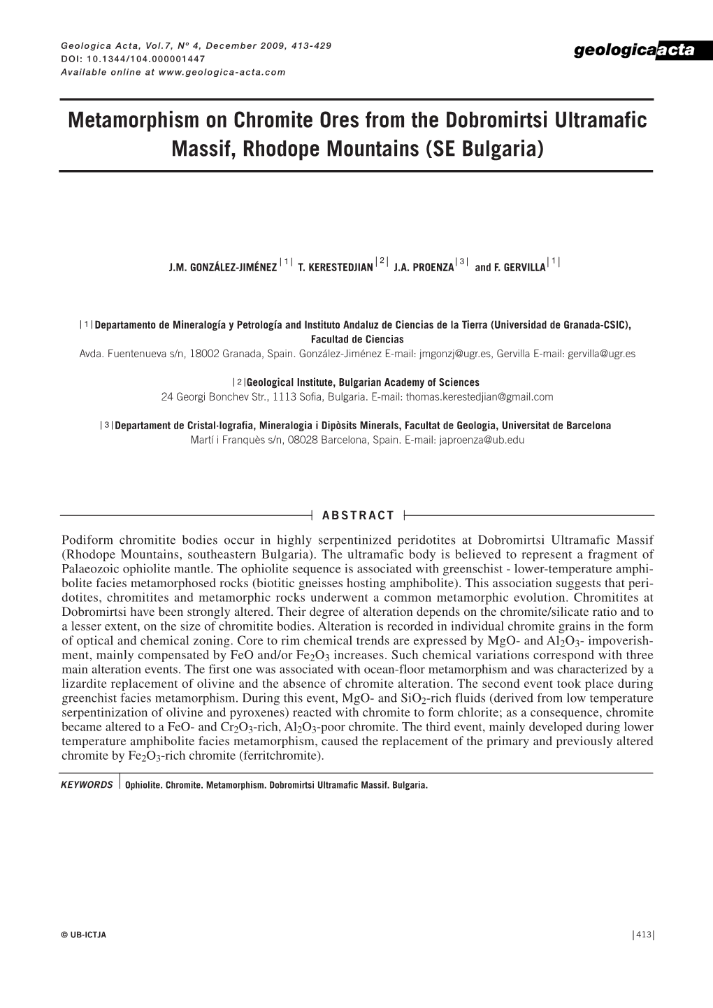 Metamorphism on Chromite Ores from the Dobromirtsi Ultramafic Massif, Rhodope Mountains (SE Bulgaria)