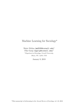 Machine Learning for Sociologya
