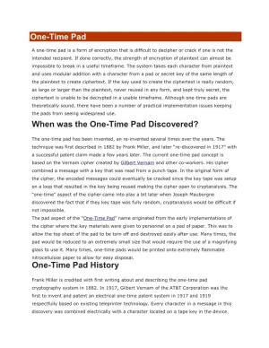 One-Time Pad History