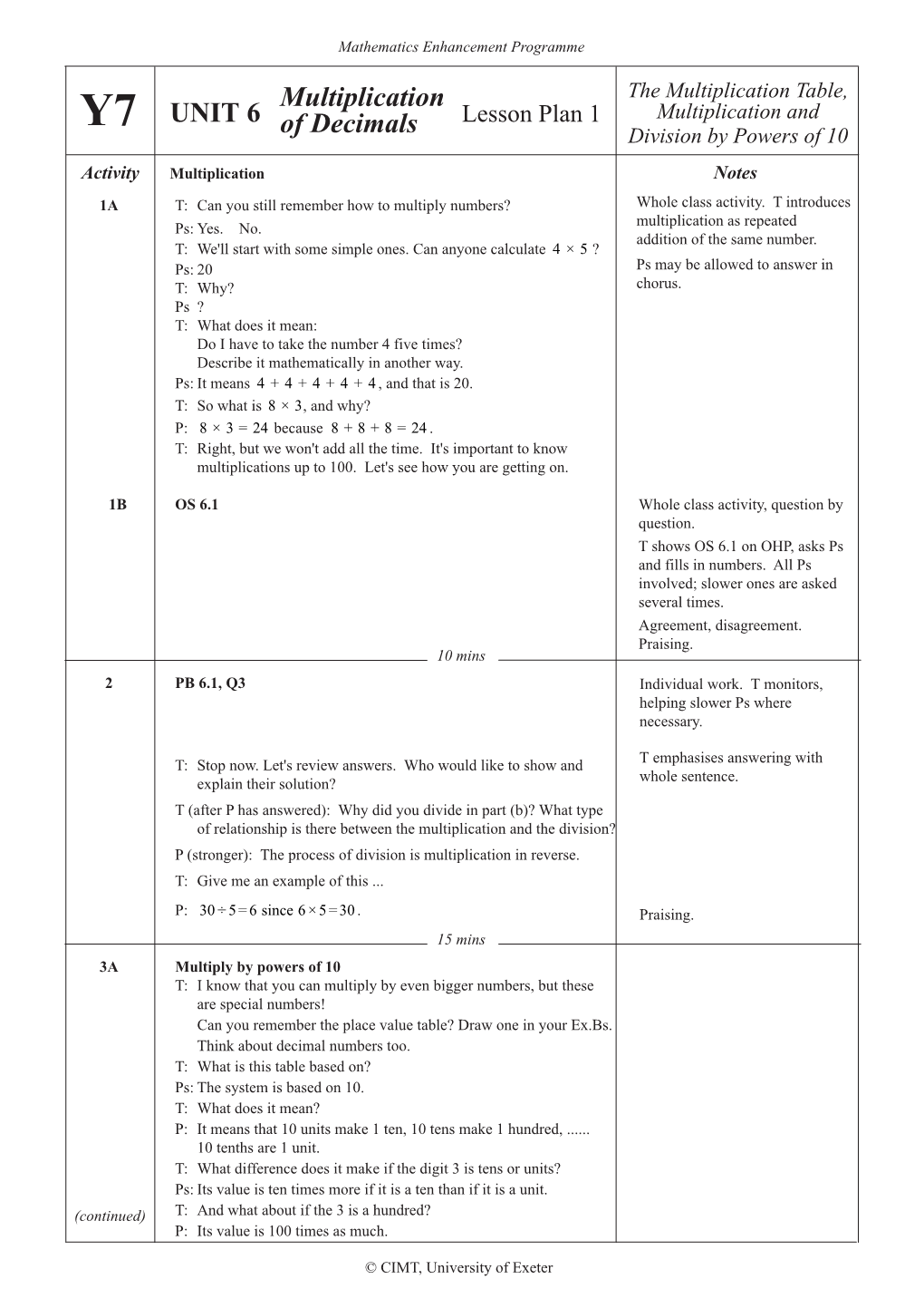 UNIT 6 Multiplication of Decimals