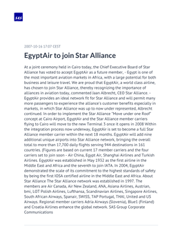Egyptair to Join Star Alliance