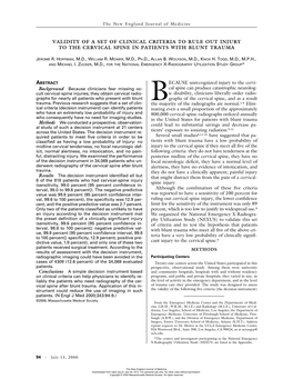 Validity of a Set of Clinical Criteria to Rule out Injury to the Cervical Spine in Patients with Blunt Trauma