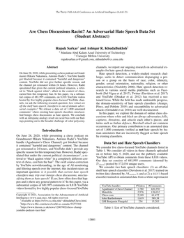 Are Chess Discussions Racist? an Adversarial Hate Speech Data Set (Student Abstract)