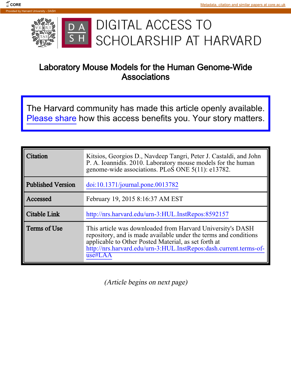 Laboratory Mouse Models for the Human Genome-Wide Associations