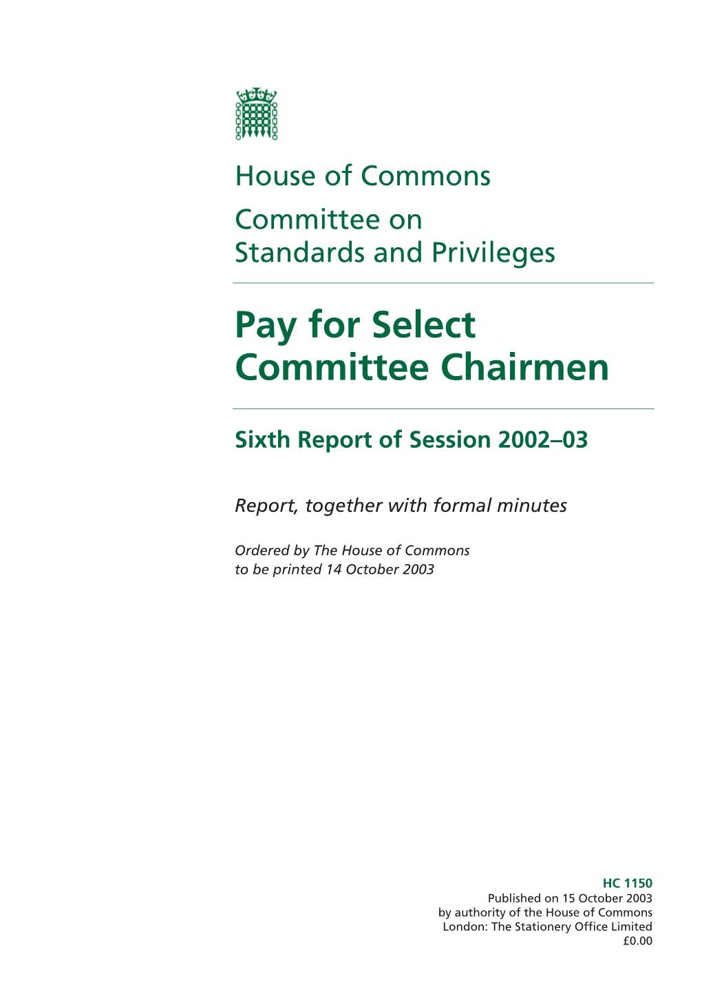 Pay for Select Committee Chairmen