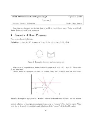 Lecture 3 1 Geometry of Linear Programs
