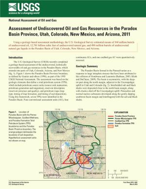Assessment of Undiscovered Oil and Gas Resources in the Paradox Basin Province, Utah, Colorado, New Mexico, and Arizona, 2011