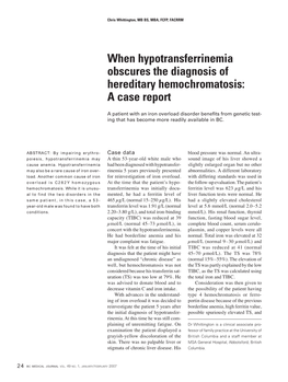 When Hypotransferrinemia Obscures the Diagnosis of Hereditary Hemochromatosis: a Case Report
