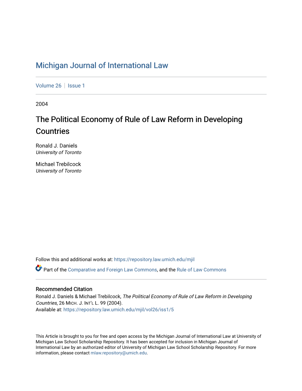 The Political Economy of Rule of Law Reform in Developing Countries