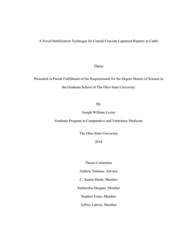 1 a Novel Stabilization Technique for Cranial Cruciate Ligament Rupture