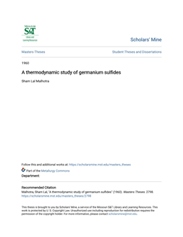 A Thermodynamic Study of Germanium Sulfides