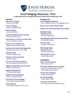 Vocal Pedagogy Resources - Print
