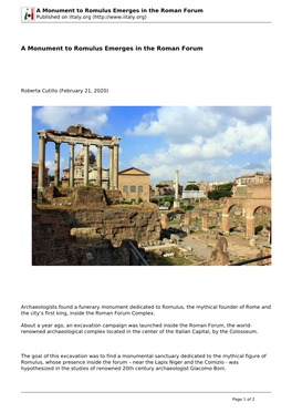 A Monument to Romulus Emerges in the Roman Forum Published on Iitaly.Org (