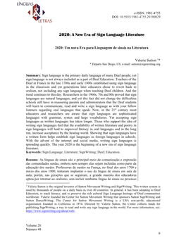 2020: a New Era of Sign Language Literature