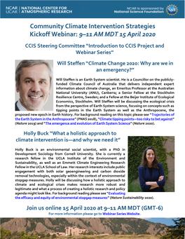 Community Climate Intervention Strategies Kickoff Webinar: 9–11 AM MDT 15 April 2020