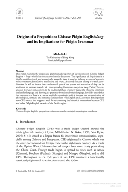 Chinese Pidgin English Long and Its Implications for Pidgin Grammar